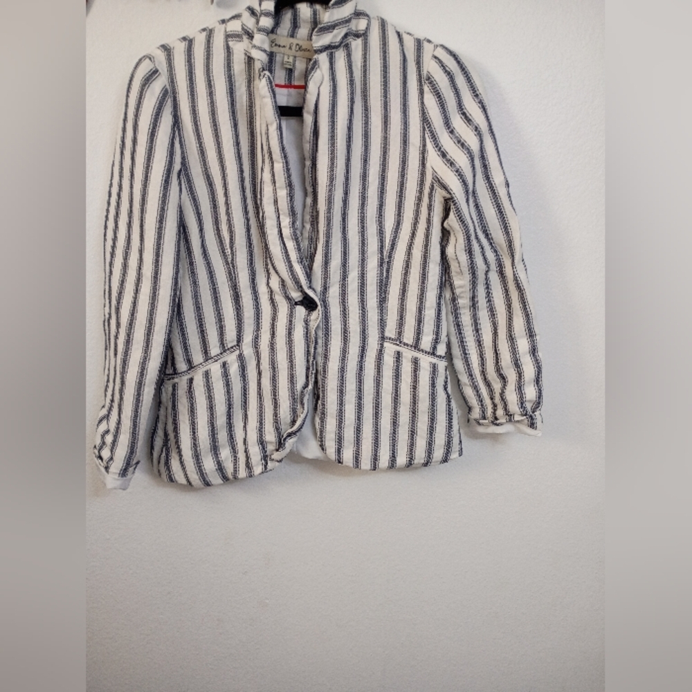 Zara Navy & White Striped Blazer